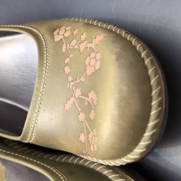 Ecco Green Leather Mary Jane Sussex Clog Woman's Shoes,Size 36. - Picture 5 of 15